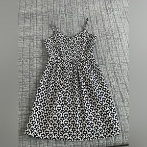 J. Crew Navy and White Printed Spaghetti-Strap Midi Dress